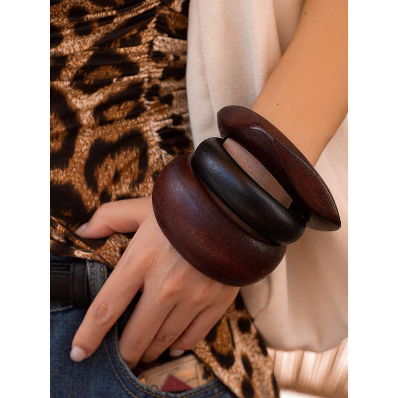 Bohemia Style Fashion Fashion Square Ethnic Style Brown Wood Stylish Wide Bracelet Retro Hand Jewelry
