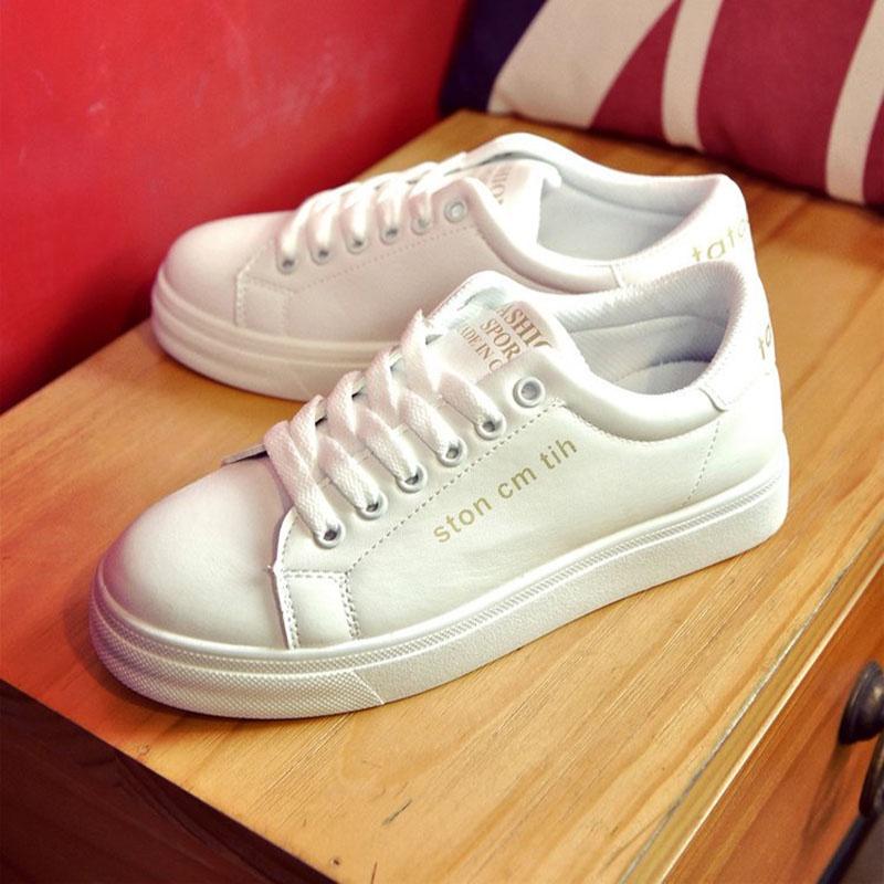Timeless White Korean Female Flat Leather Sneaker For Sports And Students