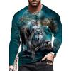 Animal Print Men's Long Sleeve T-shirt Spring And Autumn Men's Daily Casual Top 3D Wolf Print Men's Fashion Long Sleeve T-shirt