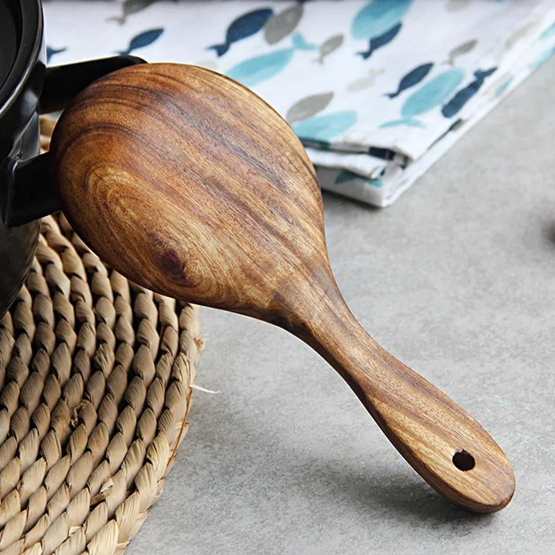 Rice Scoop Spoon Natural Wood Rice Paddle Potato Food Serving Spoon Rice Cooking Spoon Wooden Tableware Kitchen Utensils