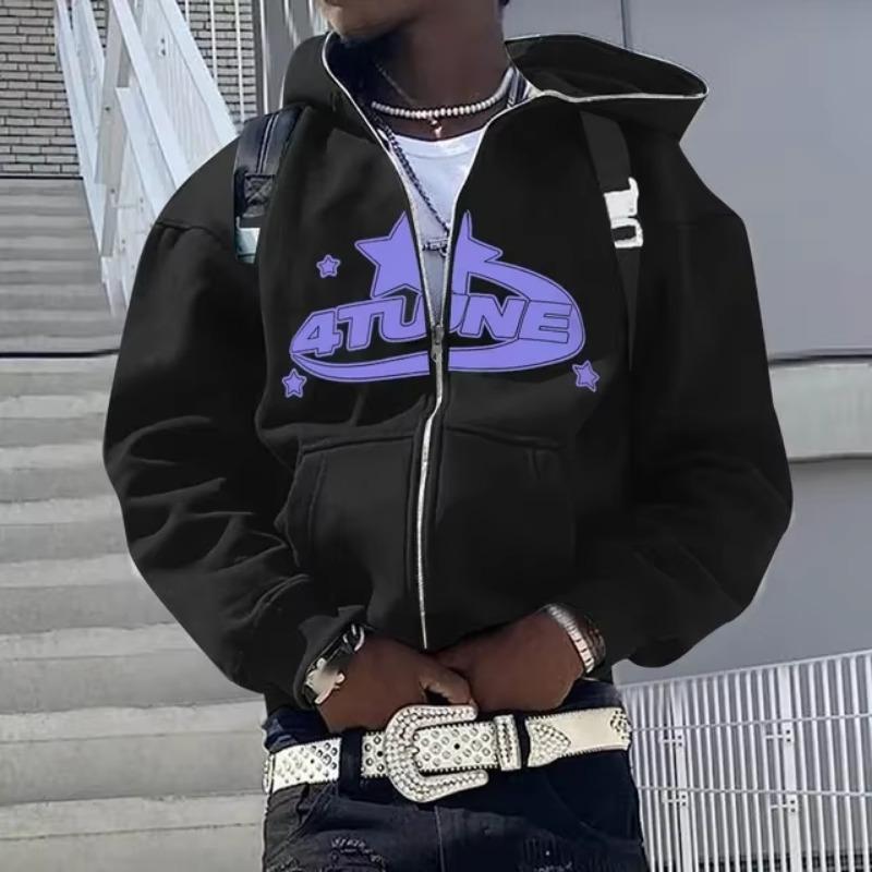 Bluzy Rozpinane Kardigany z Kapturem Ciepło Bluzy Estetyka Litery Trend Codzienne Hip Hop Y2k Nowe Bluzy Odzież Męska