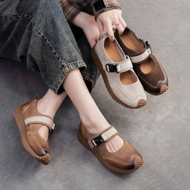 Johanature Retro Lightweight Flats Genuine Leather Casual Comfort Versatile Women's Shoes
