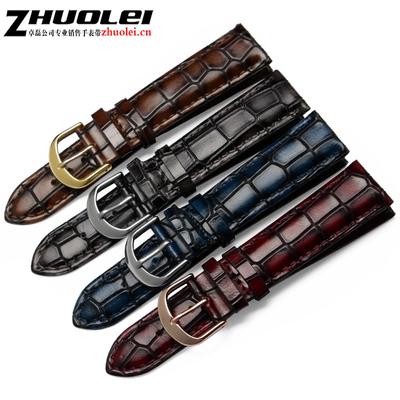 Fashion Genuine Leather Men's Watchband Clear Personality Crocodile Texture Strap Bracelet Wrist Watch Band 18mm 20mm 22mm Blue