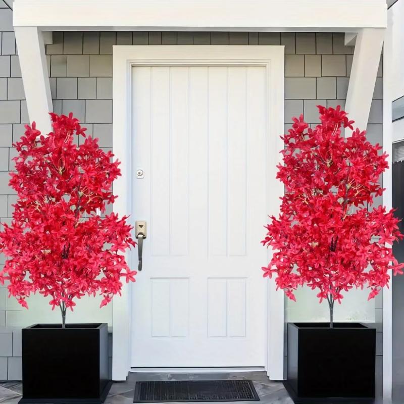1pcs Large Artificial Cherry Blossom Trees with Vibrant Red & Pink Blooms - Realistic Plastic Indoor/Outdoor Decor, Self-Support