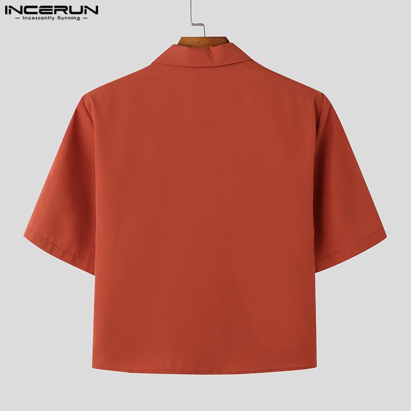 INCERUN Summer Men Lapel Short Sleeve Button Embroidery Casual Loose Short Shirts