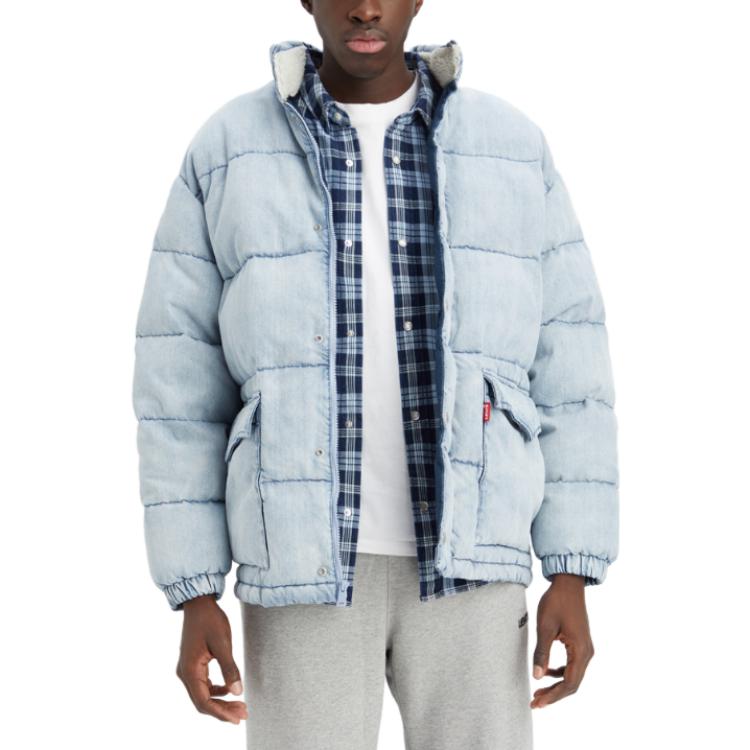 Levis Solid Color Zipper Stand Collar Down Jacket Men Outerwear Blue A5803-0000