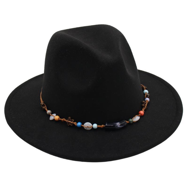 Wholesale New Bead Top Hat Literary Jazz Hat Men'S And Women'S Felt Hat Sunshade Woolen Hat British Tibetan Hat