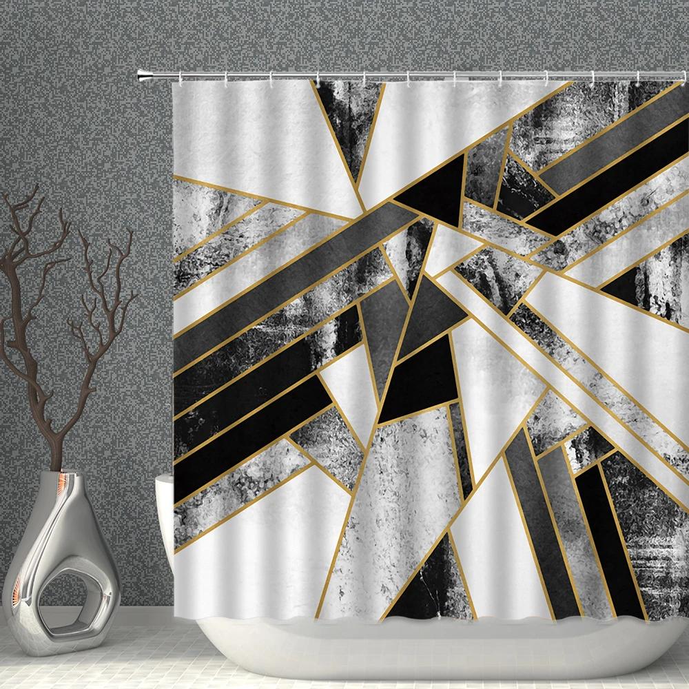 Modern Shower Curtain Waterproof Marble Geometric Splicing 3DPrint Polyester Fabric Bath Curtains Nordic Style Bathroom Screen