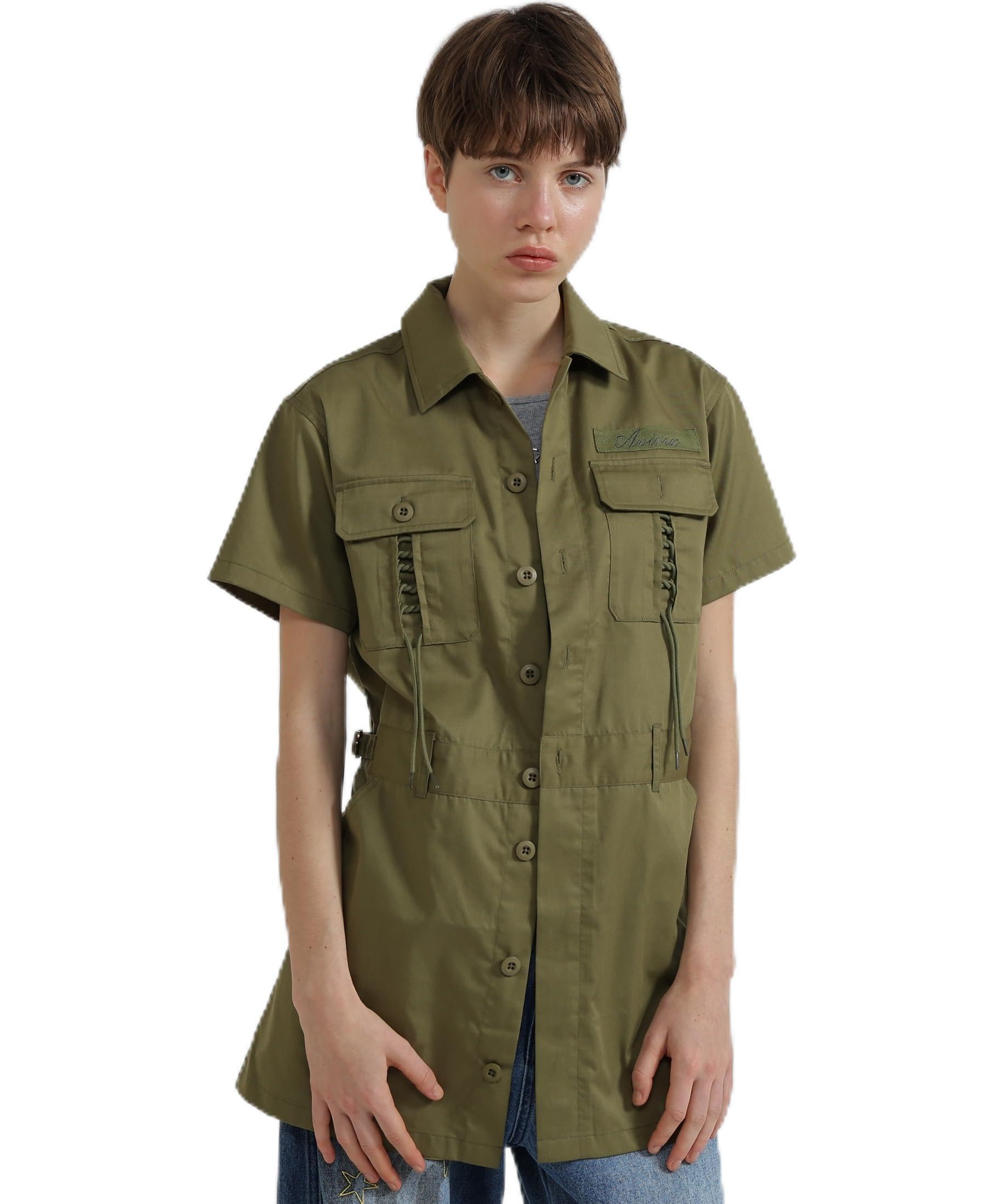 

AVIREX SHORT-SLEEVE MILITARY MINI SHIRT DRESS Women s Skirt Length Short Sleeve Overalls Jumpsuit M Size 310 Olive 783-6123601
