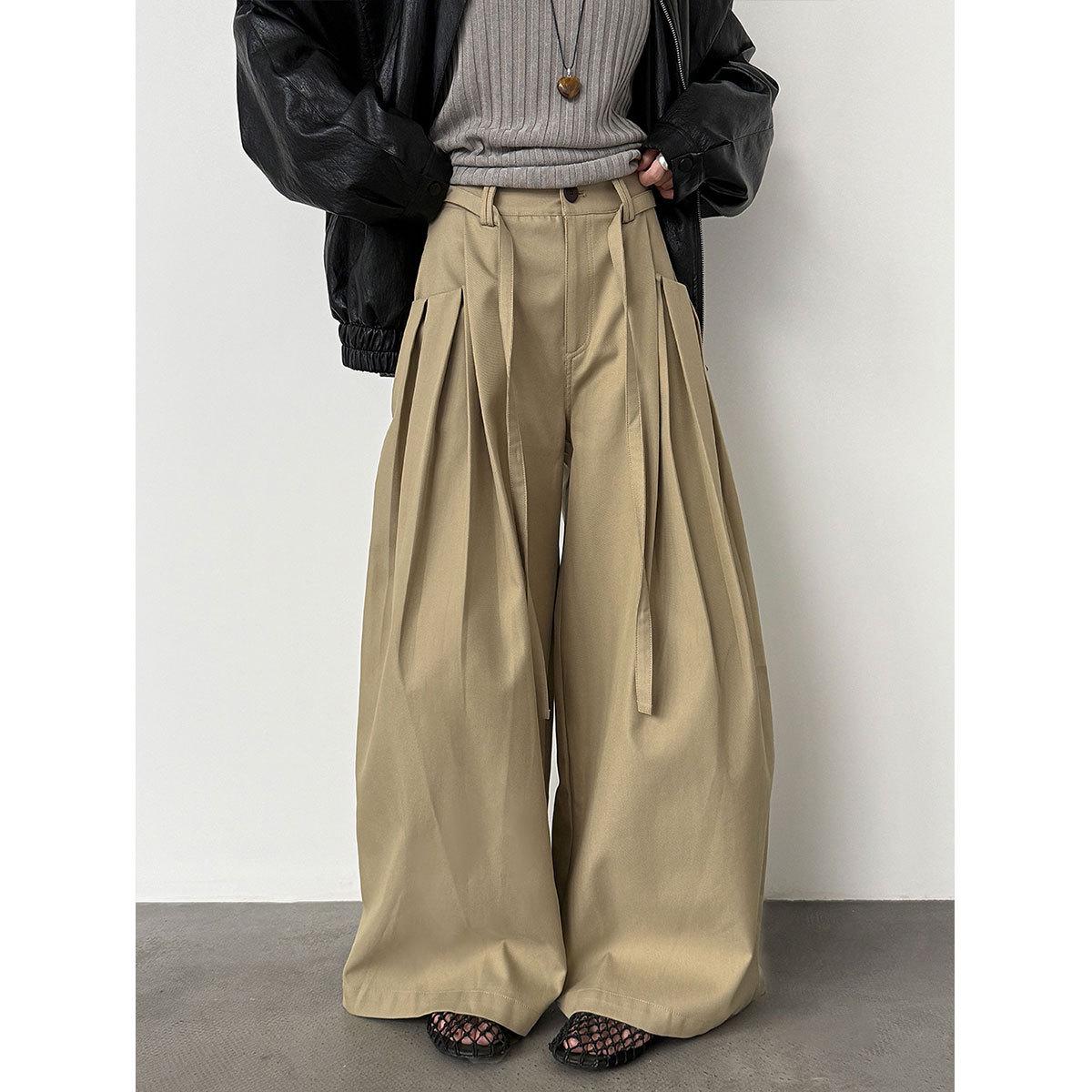 LUXI Women s Korean-Style High-Waist Pleated Wide-Leg Pants - Spring New Arrival (Size 26) M хаки