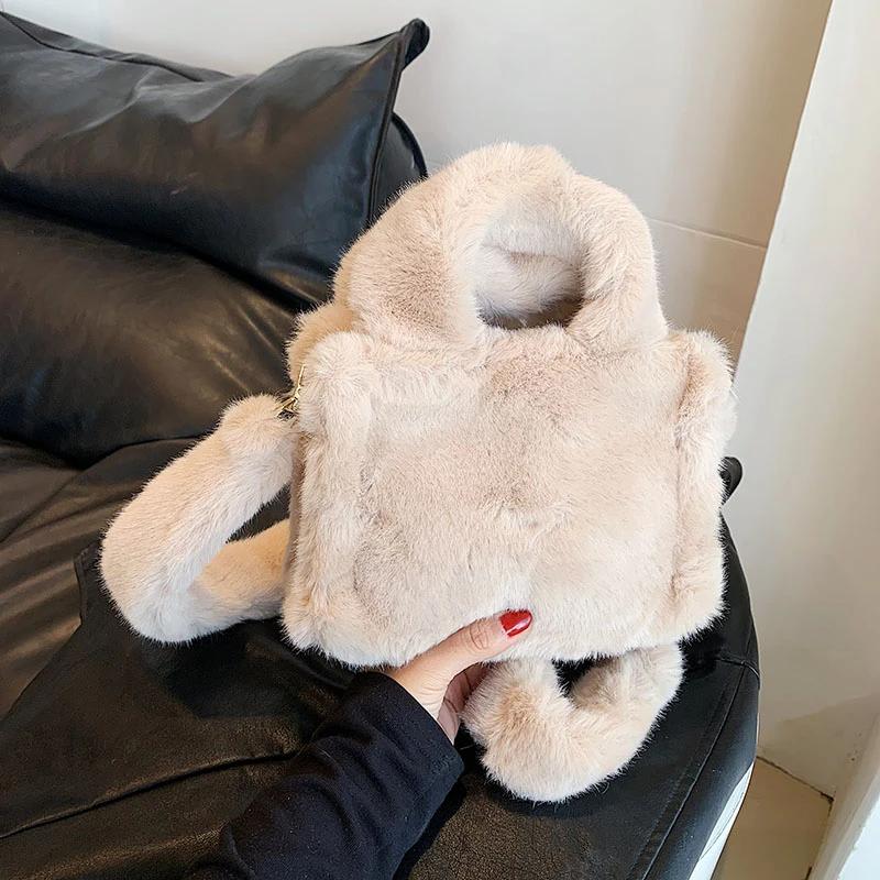 Enfärgad Casual Plysch Damaxelväska Mode Retro Crossbody-väskor Mångsidig Pendlar Söt Damväska