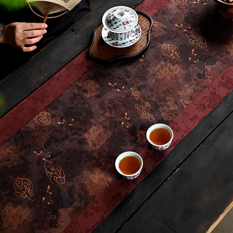 Tea Mat Waterproof and Non-slip Tea Mat Light Luxury High-end Handmade Zen Table Flag New Chinese Table Fabric Tea Flag