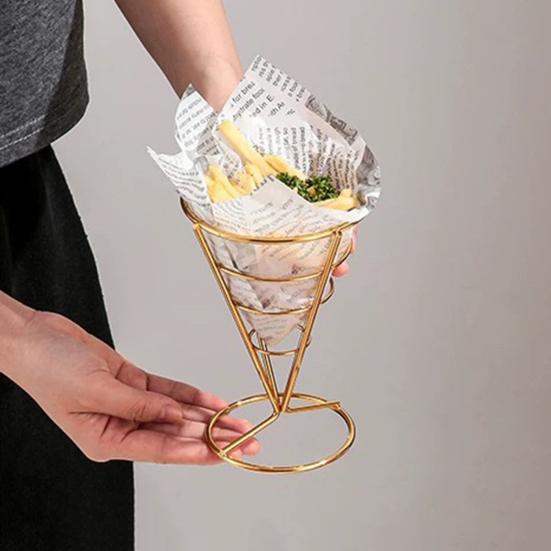 Ice Cream Cone Holders Stainless Steel French Fries Stands Food Cone Display Stand for Individual Waffle Pizza Charcuterie Restaurant Party Supplies