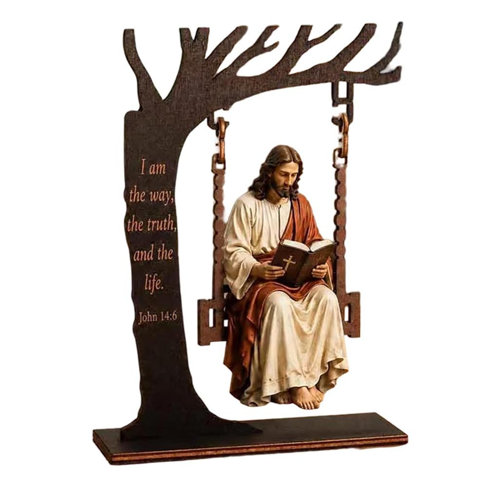 Tree Shape Reading Figurine Swing Christian Swing Ornament  Christian Table Decor Style 1