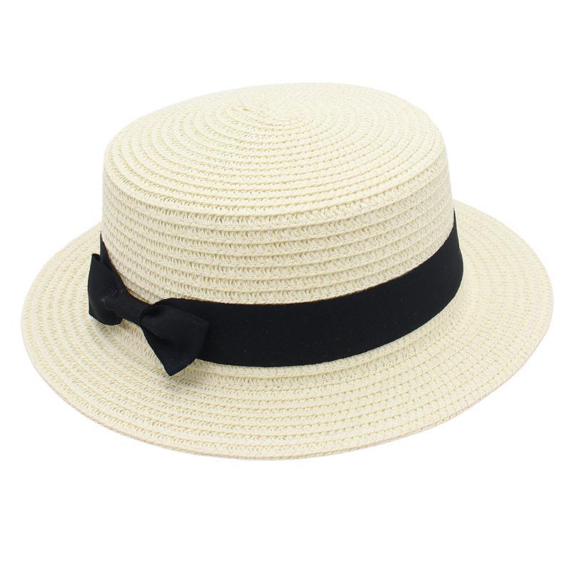 Straw Hat Female Visor Bow Flat Top French Beach Hat Mom Hat Cool Hat Ins Wind