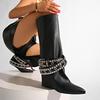 Fashion Rivets Belt Decor Black Long Boots for Women Punk Style Pointed Toe Knee High Boots Woman Fashion Wedges Pu Leather Botas 35-42