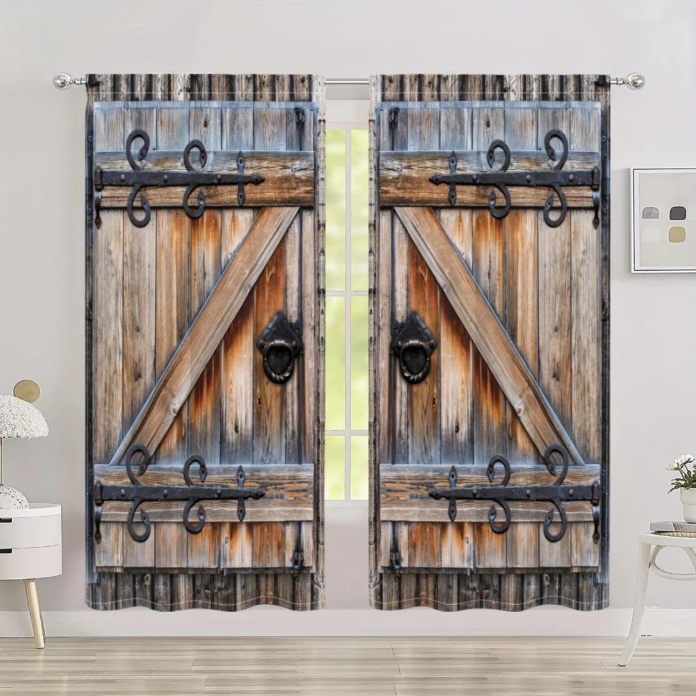 2 Panely Tradiční Rustikální Západní Dřevěné Závěsy na Dveře do Obývacího Pokoje Ložnice Ochrana Soukromí Domácí Dekorace Okenní Závěsy Nové