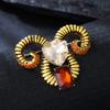 Personalized Retro Court Style Ancient Gold Goat Head Brooch Men's High-end Corsage Suit Dress Accessories Pin Badge