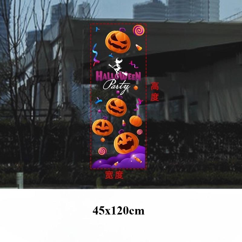 45x120cm Halloween Pumpkin Window Stickers Cartoon Candy Jack-o'-lantern Static Sticker Black Cat Ghost Festival Happy Halloween