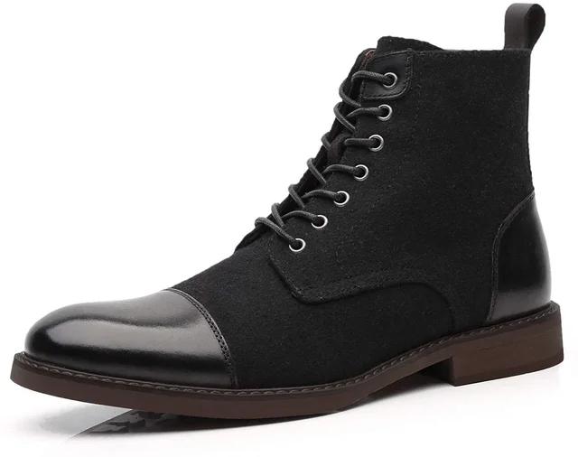 Winterstiefel Herren Stiefeletten Warm Leder Lässig High Top Sneaker Mode Plüsch Warm Dicke Sohle Stiefeletten