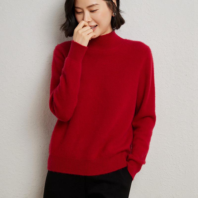 2024 Cashmere Women's Half-High Collar Slimming Pullover Wool Sweater, Long Sleeve, Autumn/Winter Collection