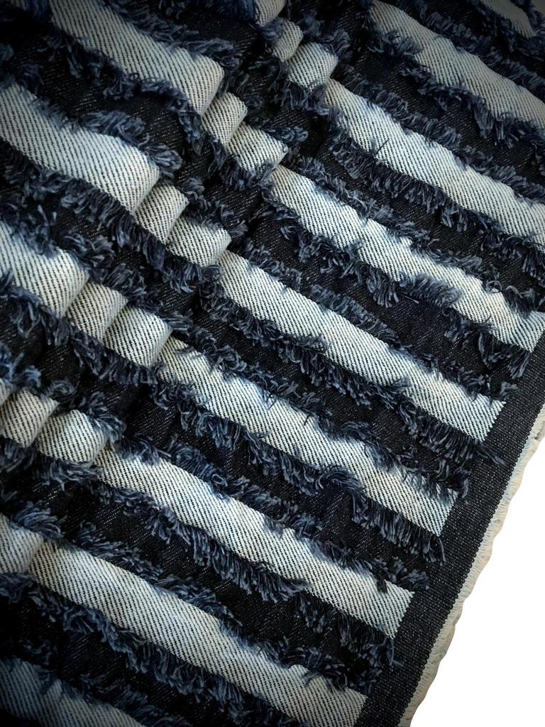 Fringe Denim Design Denim Handmade Denim Thin Cotton Denim Fabric Scraps Stripe Fabric, Remnants, Fabric, (Fringe Set)