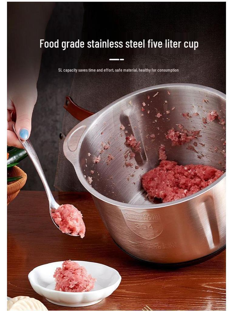 Stainless Steel Electric Meat Grinder & Multi-function Food Processor with Dough Kneading, Garlic Paste, and Vegetable Shredder
