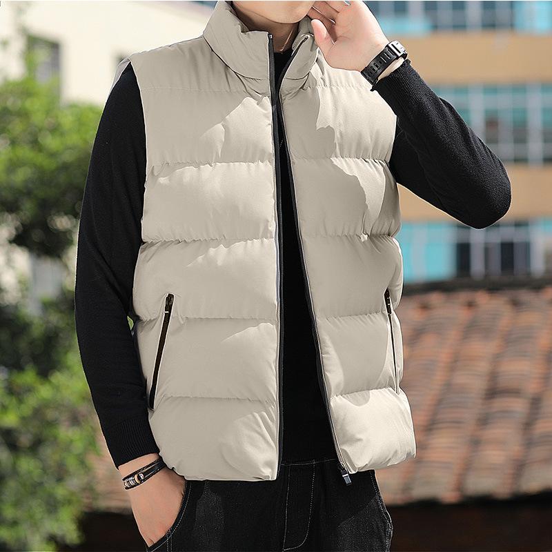 Down cotton clothing men's solid color vest winter jacket trend loose and versatile thickened warm outer wear vest