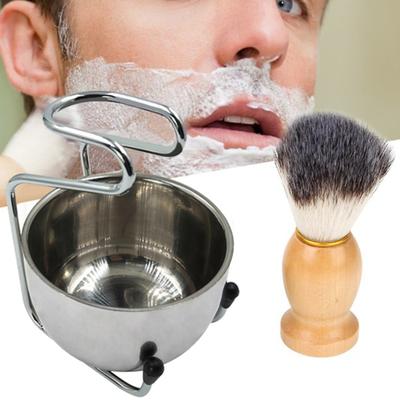 Talos Men Beard Shaving Stainless Steel Bowl Stand Wooden Brush Mustache Beauty Tool