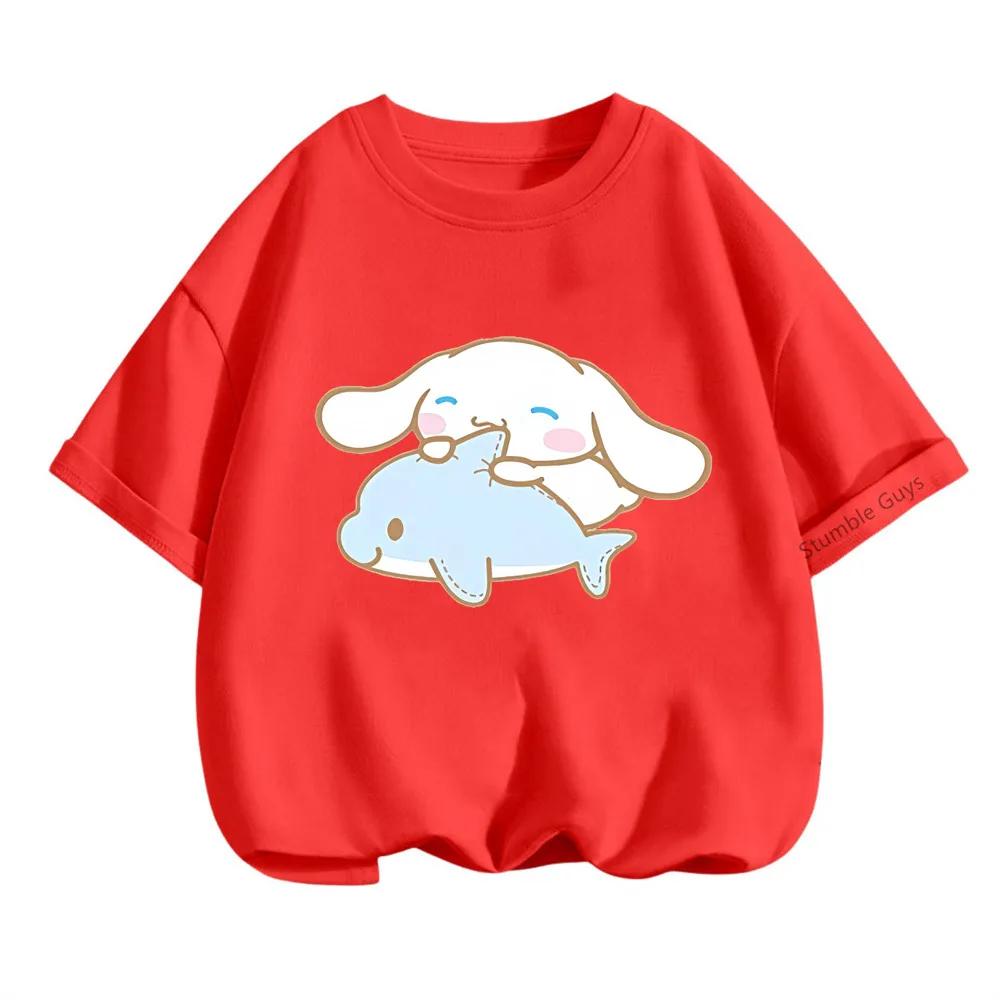 Cinnamoroll Summer Anime T-Shirt Children Boys Clothing Girls Cartoon Casual Wear