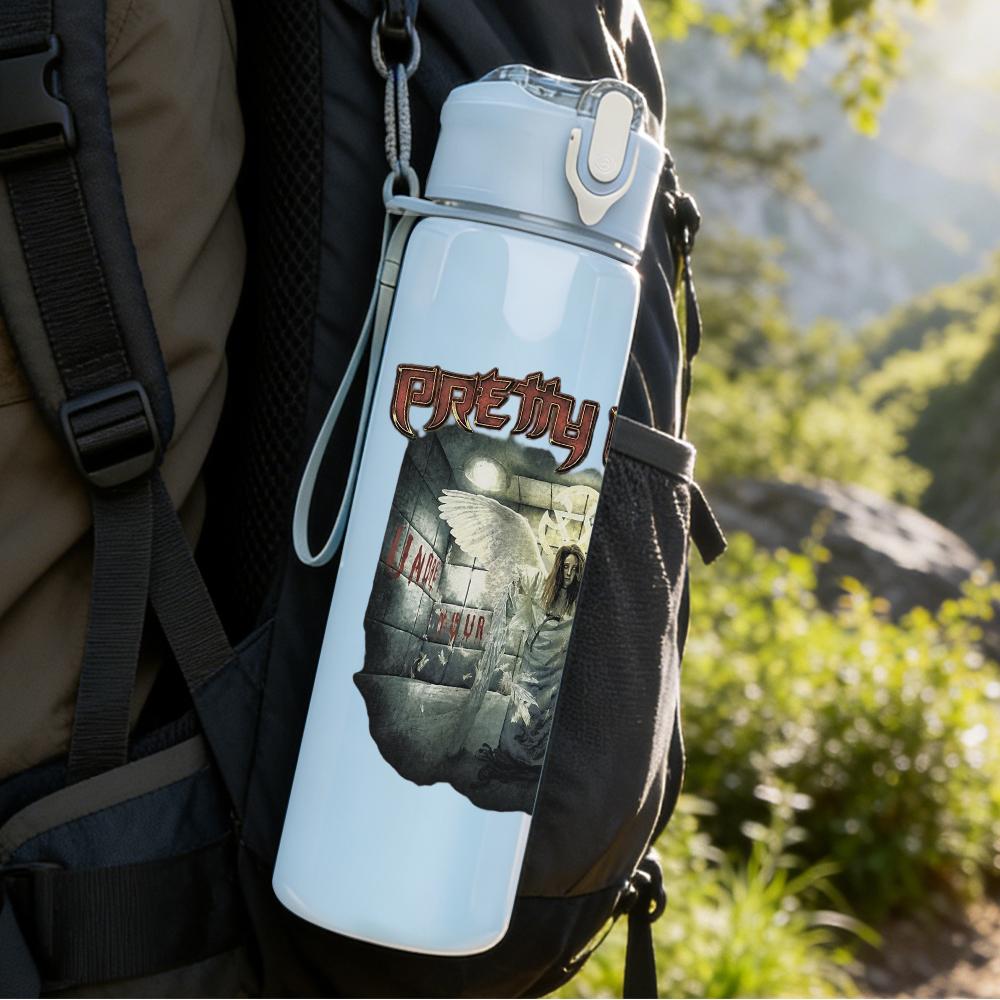 1PC Purple mountain arched crest print 750ml colorful plastic sports water bottle leakproof pop up lid with straw for outdoor work home use