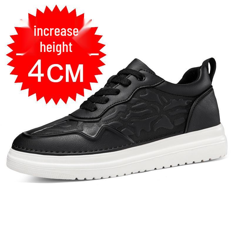 Men s 8cm Height-Boosting Breathable White Casual Sneakers