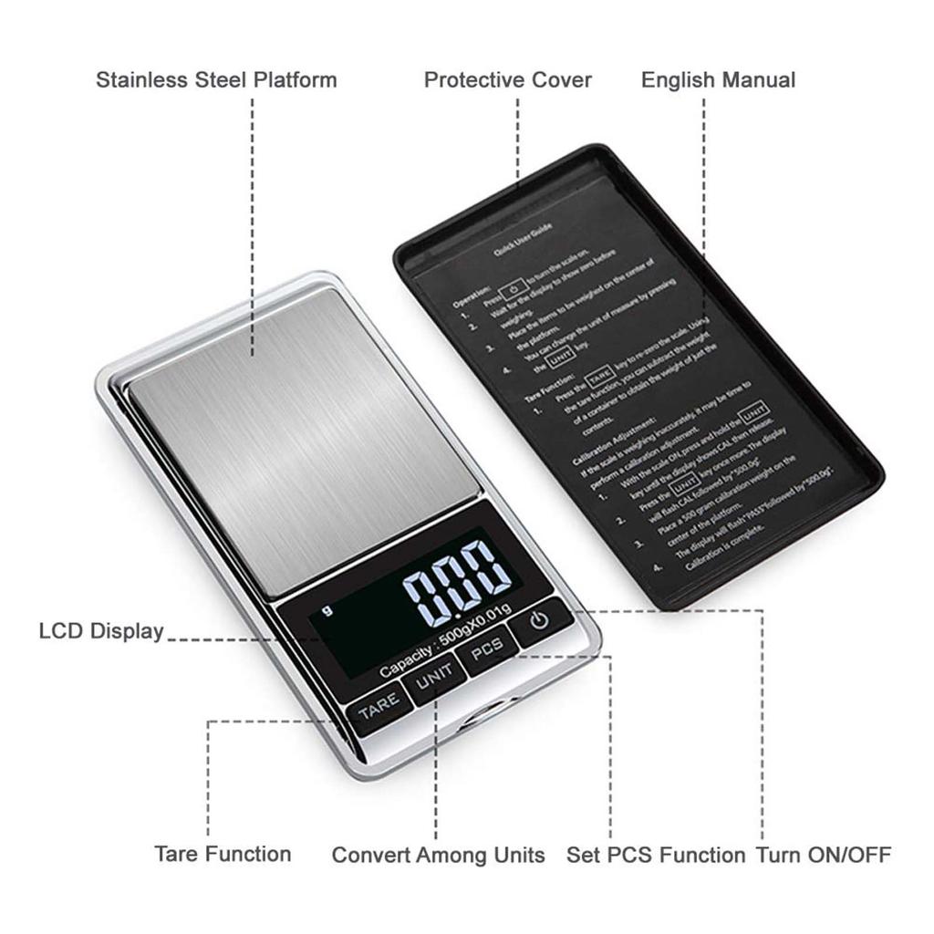 Digital Pocket Scale 200g x 0.01g, Precision(Jewelry Scale) with Protective Cover, Auto-Off, Backlit LCD, 7 Units, Tare Function