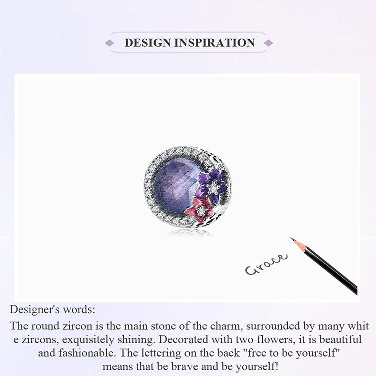 WOSTU 925 Sterling Silver Purple Bright Flowers Charms for Making Bracelet or Bangle DIY Jewelry
