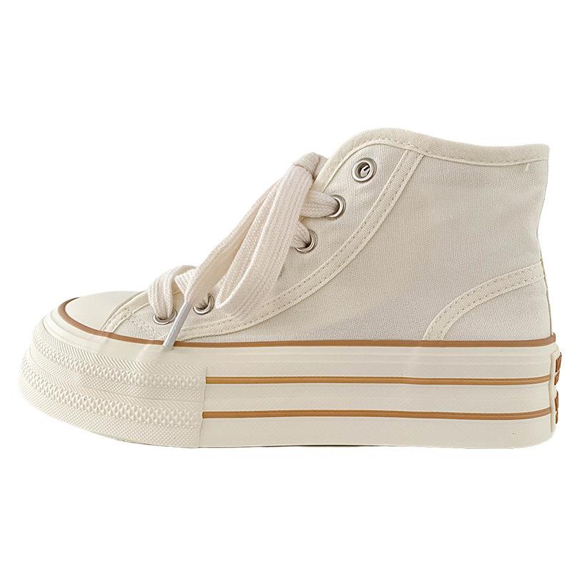 Dikke Bodem Canvas Schoenen Dames Ronde Neus Platte Veters Dubbele Band Veelzijdig Dunne Zool Board Schoenen Ademend Laag Uitgesneden Casual