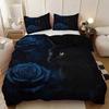 3pcs Black Cat and Blue Rose Pattern Printed Bedding Set, 1*duvet Cover+2*pillowcase, Suitable for King Bed for All Seasons