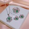 Japanese and Korean Style Baroque Emerald Full Diamond Earrings Necklace Designer Set