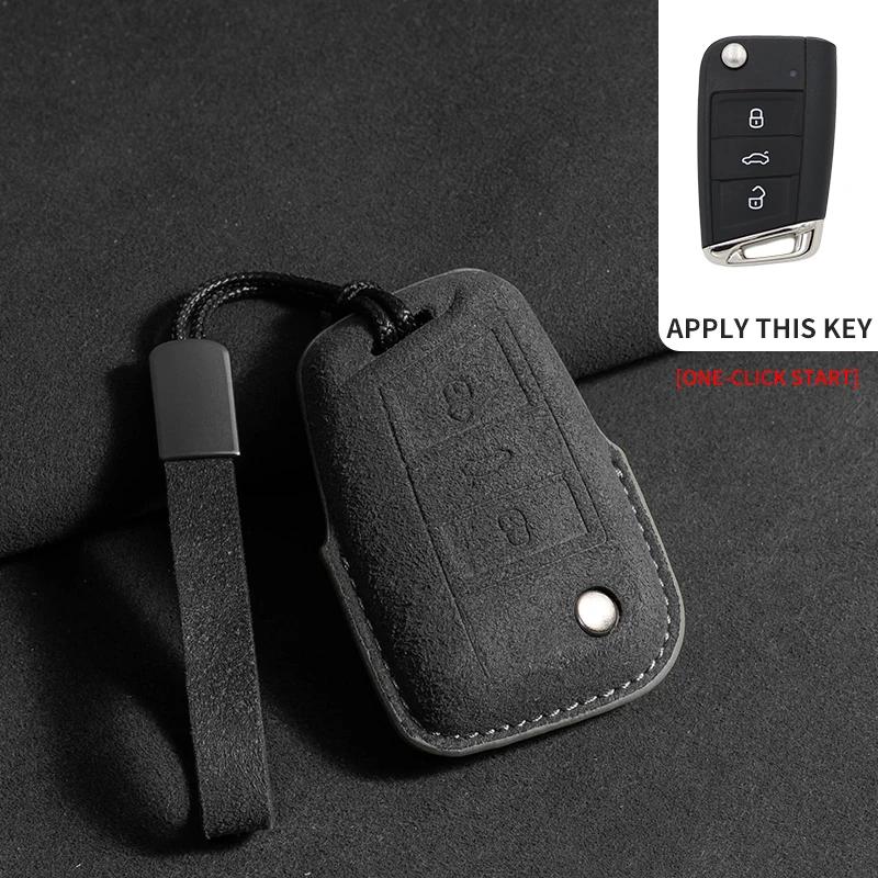 Suede Car Key Case Cover Fob Keychain for VW Volkswagen Golf 7 MK7 Tiguan MK2 for Ateca Leon FR Ibiza Skoda Octavia Kodiaq