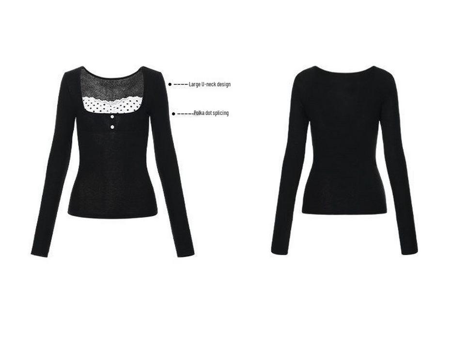 260g Cotton Modal Polka Dot Lace Patchwork Two-Piece Style Slimming Top