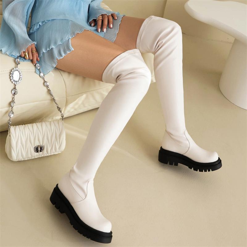 Elastic Women's Over the Knee High Boots 2025 Winter Sexy Long Thigh High Boot Black White Party Fetish Shoes Ladies Waterproof