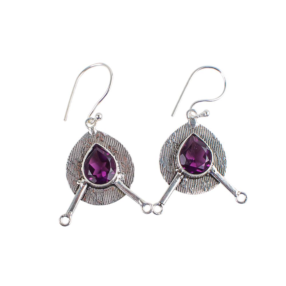 Rare Amethyst Gemstone 925 Sterling Silver Jewelry Handmade Drop Earrings 1.86" EE-78-9