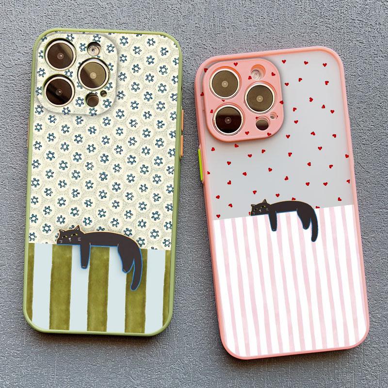 Lovely Pattern Striped Cartoon Cat Phone Case For iPhone 13 Mini 12 11 Pro Max 17 16 15 14 Pro Max Plus XR XS X 16 Plus Covers