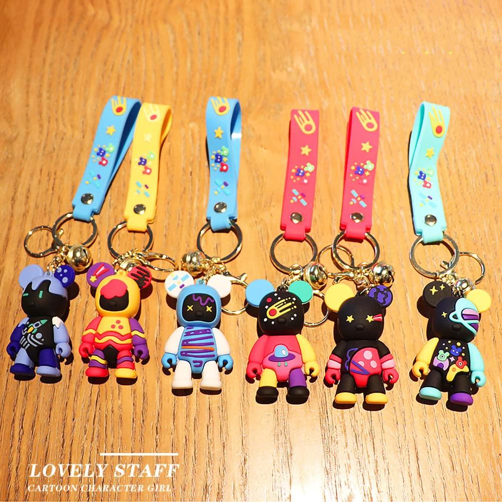 AOOMO Space Bear Bag Charm, Cute Rabbit Silicone Fashion Key Ring with Carabiner, Ink Green (Black)