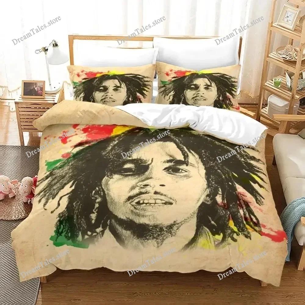 Music Legends Jamaica Singer Bob Marley Style Duvet Cover Pillow Case Bedding Set Quilt Cover Double Bed Home Textile