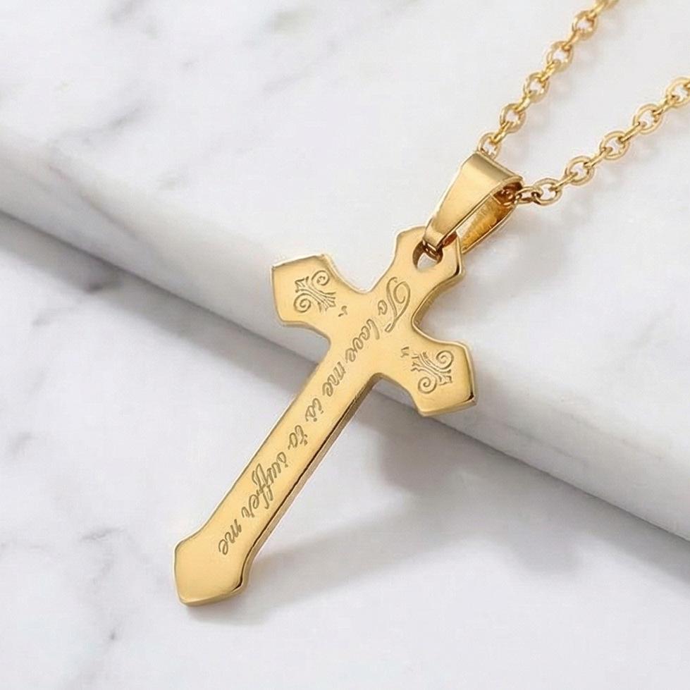 Stylish  To Love Me Is to Bear with Me  Engraved Cross Pendant Necklace 60CM