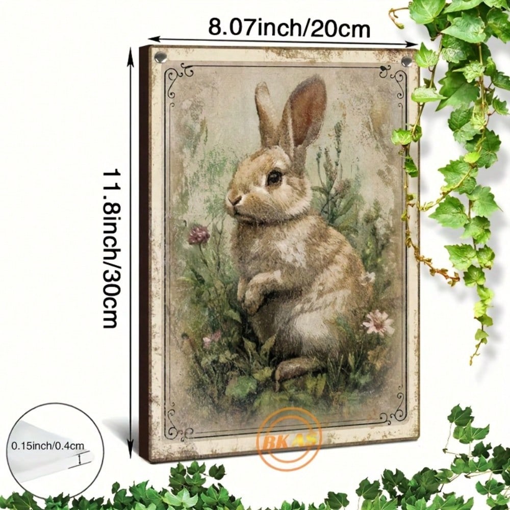 Vintage Easter Bunny Metal Tin Sign Rustic Floral Rabbit Farmhouse Decor Handmade Spring Home Wall Art Ornate Design
