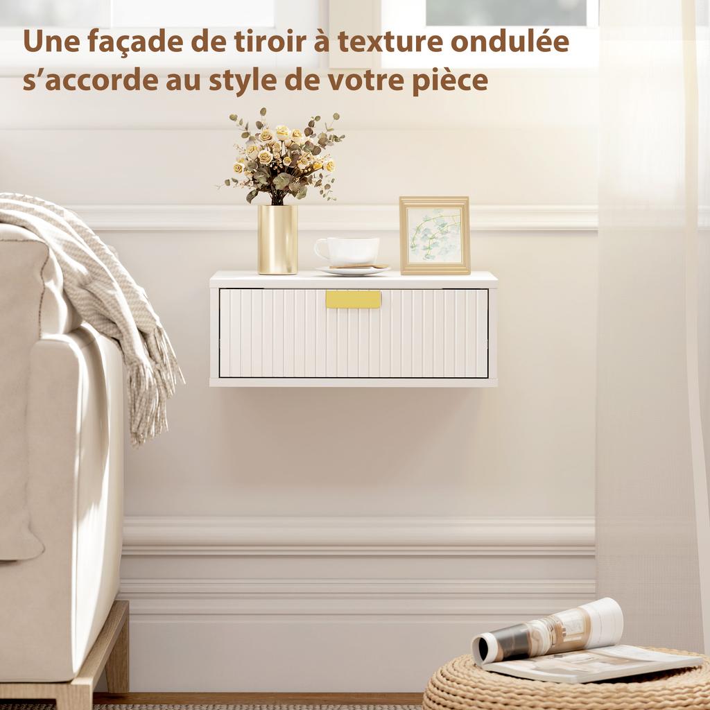 Set of 2 Wall-Mounted Nightstands, Wavy Drawer, 40x30x15 cm, White