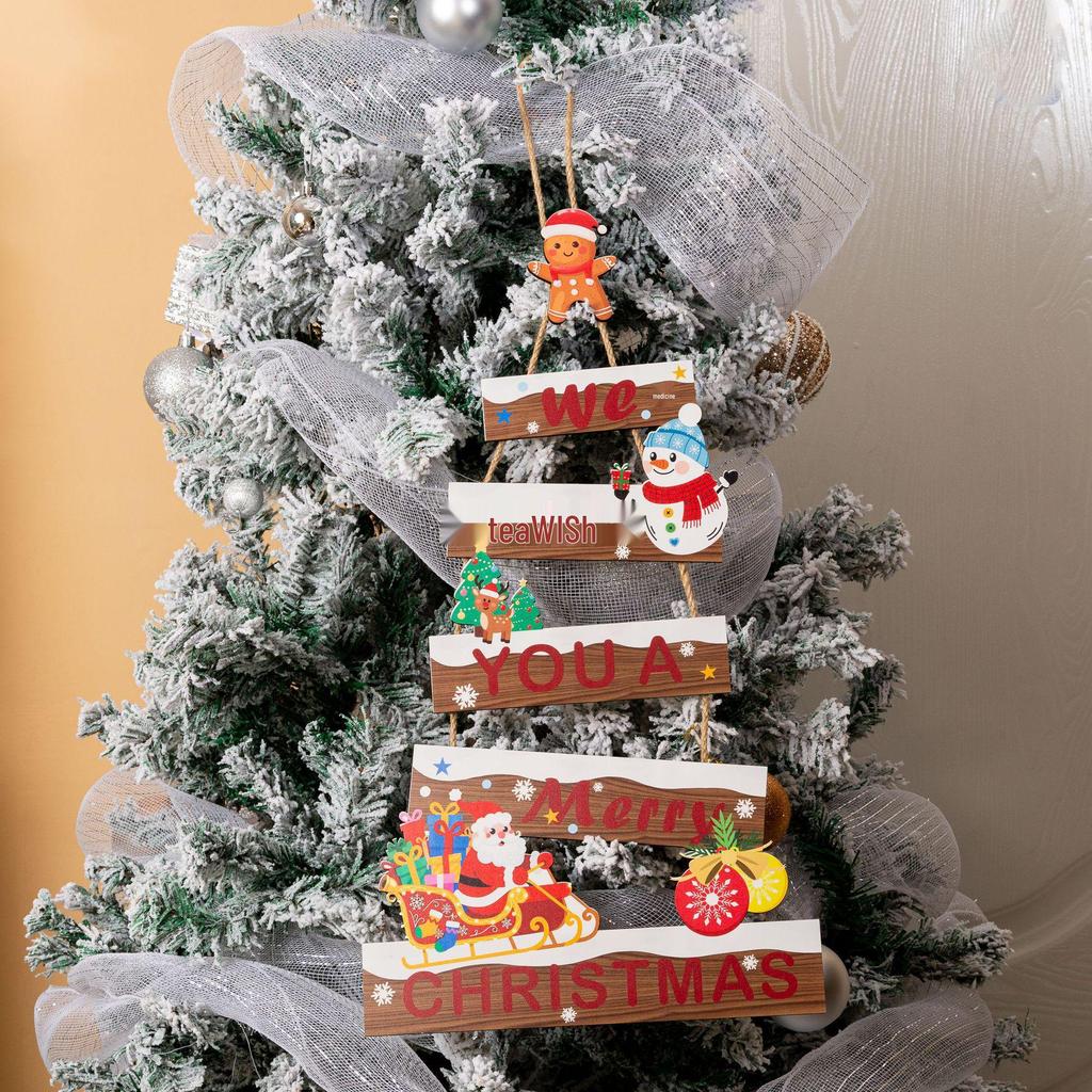Santa Claus Snowman Doorplate Pendant - Christmas Cartoon Wooden Home Decoration