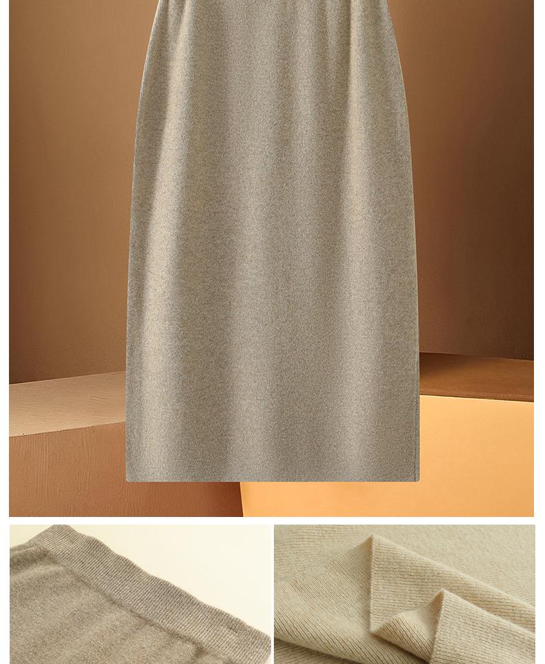 Women's High-Waist 100% Wool Knit Midi Bodycon Skirt - Autumn/Winter Collection