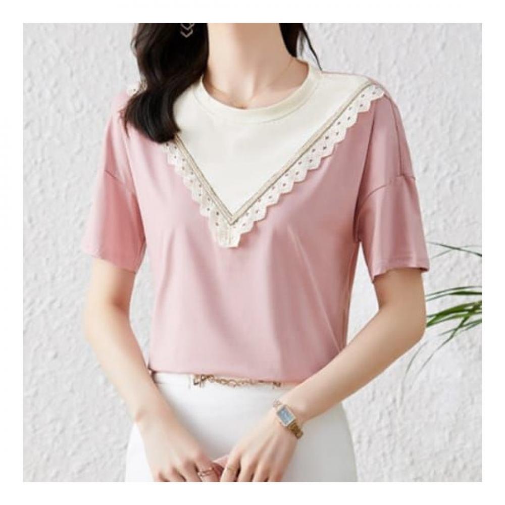Navava ShorT Sleeve T shirT wiTh Lovely Lace poinTs nT630